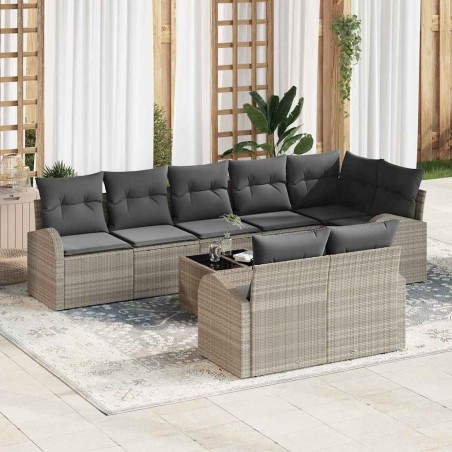 vidaXL Set di divani da giardino 9 pezzi con cuscini grigi in rattan sintetico
