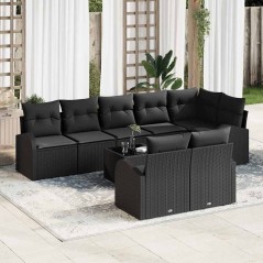 vidaXL Set Divano da Giardino 9 Pezzi con Cuscini Beige in Rattan Sintetico