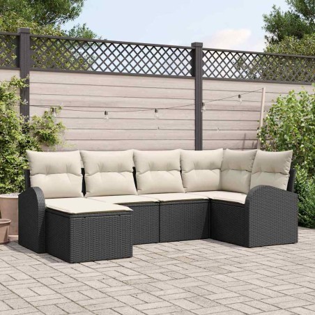 vidaXL Set divano da giardino con cuscini neri in rattan sintetico, 6 pezzi
