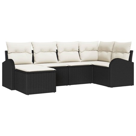 vidaXL Set divano da giardino con cuscini neri in rattan sintetico, 6 pezzi