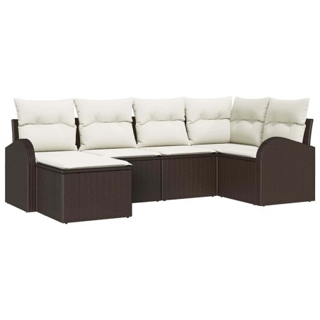 vidaXL Set di divani da giardino in 6 pezzi con cuscini marroni in rattan sintetico