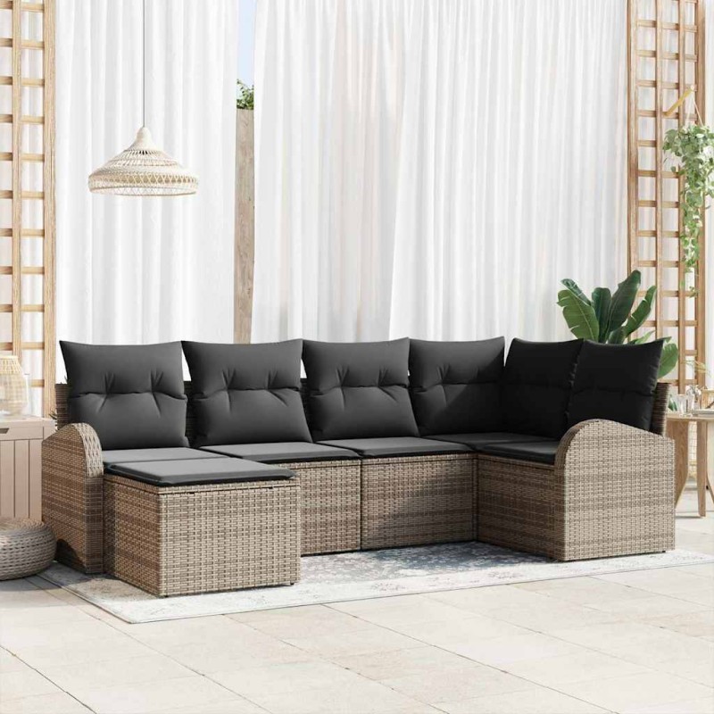 vidaXL Set Divano da Giardino 6 Pezzi con Cuscini Grigi in Rattan Sintetico