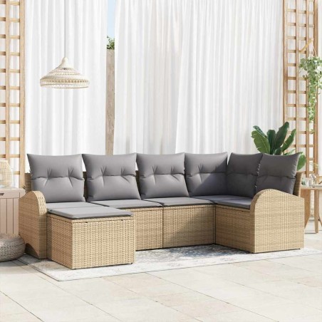vidaXL Set da giardino in rattan sintetico beige con cuscini, 6 pezzi