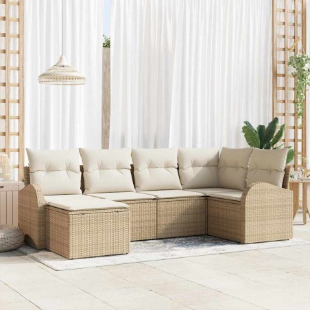vidaXL Set divano giardino 6 pezzi con cuscini beige in polirattan