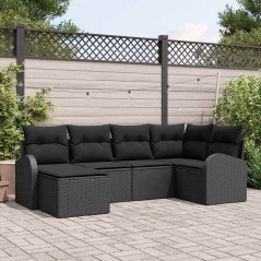 vidaXL Set di divano da giardino 6 pezzi con cuscini in rattan sintetico nero