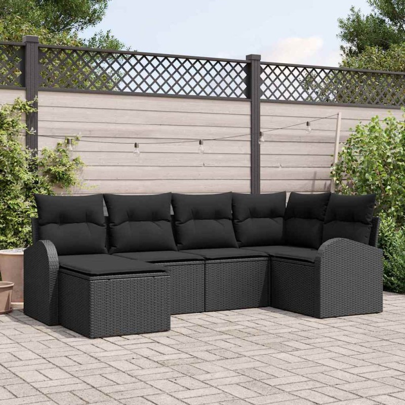 vidaXL Set di divano da giardino 6 pezzi con cuscini in rattan sintetico nero
