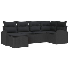 vidaXL Set di divano da giardino 6 pezzi con cuscini in rattan sintetico nero