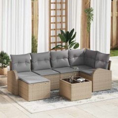 vidaXL Set Giardino 7 Pezzi in Rattan Sintetico con Cuscini Neri
