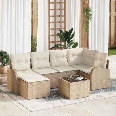 vidaXL Set di divani da giardino 7 pezzi con cuscini in polirattan marrone