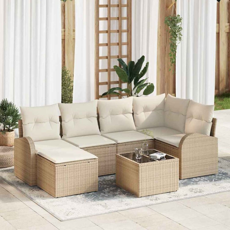 vidaXL Set di divani da giardino 7 pezzi con cuscini in polirattan marrone