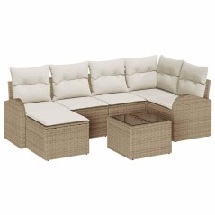 vidaXL Set di divani da giardino 7 pezzi con cuscini in polirattan marrone