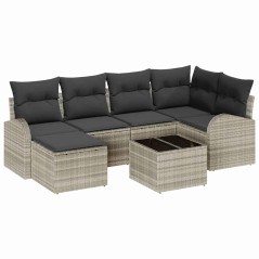 vidaXL Set di divani da giardino da 7 pezzi con cuscini grigi in rattan sintetico.