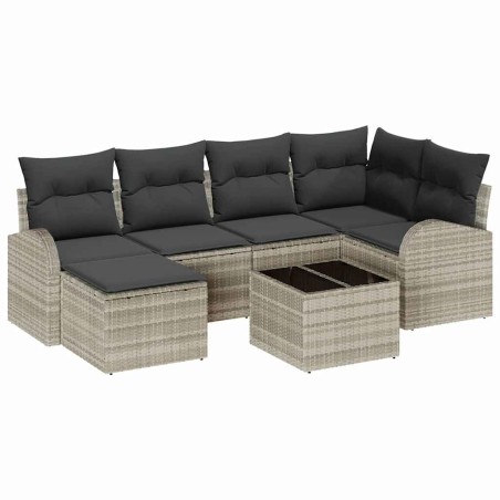vidaXL Set di divani da giardino da 7 pezzi con cuscini grigi in rattan sintetico.