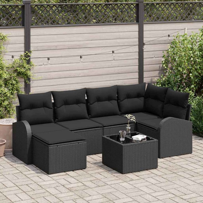 vidaXL Set da giardino 7 pezzi di con cuscini, rattan sintetico beige