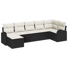 vidaXL Set da giardino di divani 7 pezzi con cuscini in rattan sintetico nero