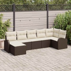 vidaXL Set da Giardino a 7 Pezzi con Cuscini in Rattan Sintetico Marrone