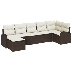 vidaXL Set da Giardino a 7 Pezzi con Cuscini in Rattan Sintetico Marrone
