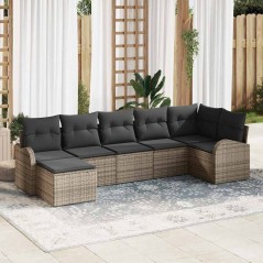 vidaXL Set da Giardino 7 Pezzi con Cuscini in Rattan Sintetico Grigio