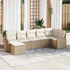 vidaXL Set divano da giardino 7 pezzi con cuscini in rattan sintetico beige