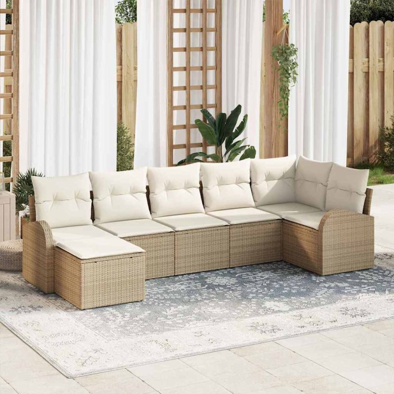 vidaXL Set divano da giardino 7 pezzi con cuscini in rattan sintetico beige