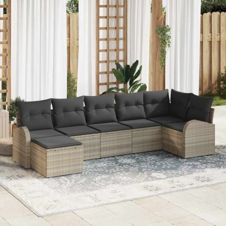 vidaXL Set di 7 divani da giardino con cuscini in rattan sintetico grigio chiaro