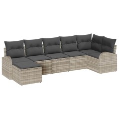 vidaXL Set di 7 divani da giardino con cuscini in rattan sintetico grigio chiaro