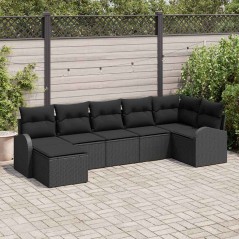 vidaXL Set di Divani da Giardino 7 Pezzi con Cuscini in Rattan Sintetico Nero