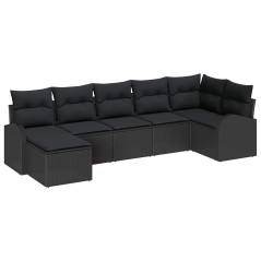 vidaXL Set di Divani da Giardino 7 Pezzi con Cuscini in Rattan Sintetico Nero