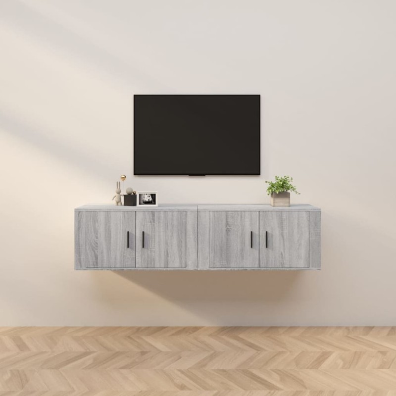Mobili Porta TV a Parete 2 pz Grigio Sonoma 80x34,5x40 cm Mobili Porta TV a Parete 2 pz Grigio Sonoma 80x34,5x40 cm