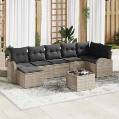 vidaXL Set divano giardino 8 pezzi con cuscini grigi in rattan sintetico