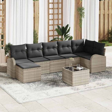 vidaXL Set divano giardino 8 pezzi con cuscini grigi in rattan sintetico