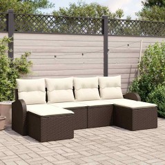 vidaXL Set di Divani da Giardino a 6 Pezzi con Cuscini Marroni in Rattan