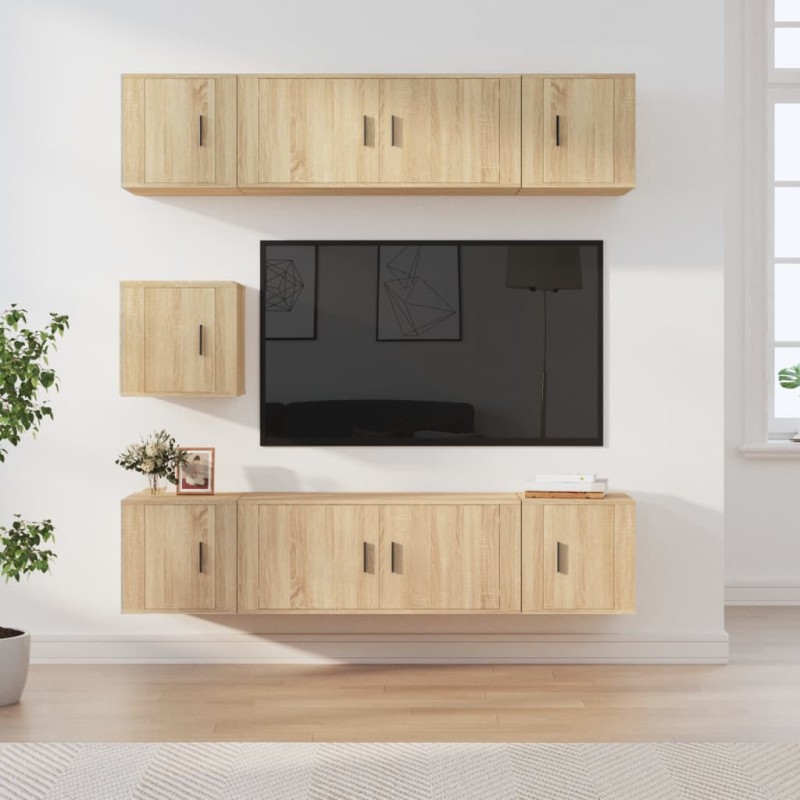 Set di Mobili Porta TV 7 pz Rovere Sonoma in Legno Multistrato Set di Mobili Porta TV 7 pz Rovere Sonoma in Legno Multistrato