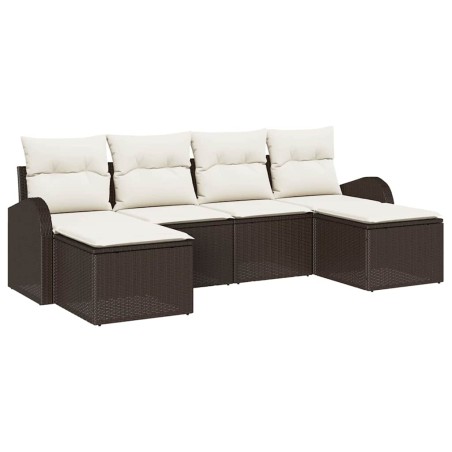 vidaXL Set di Divani da Giardino a 6 Pezzi con Cuscini Marroni in Rattan