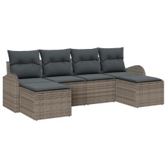 vidaXL Set di Divani da Giardino 6 Pezzi con Cuscini Grigi in Polyrattan