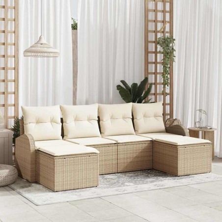 vidaXL Set di divani da giardino con 6 pezzi e cuscini beige in rattan sintetico
