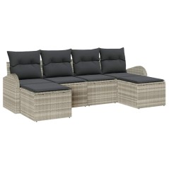 vidaXL Set da Giardino a 6 Pezzi con Cuscini Grigio Chiaro in Rattan