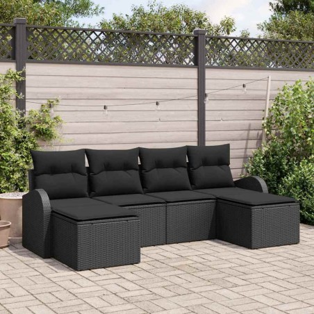 vidaXL Set di divani da giardino 6 pezzi con cuscini in rattan sintetico nero