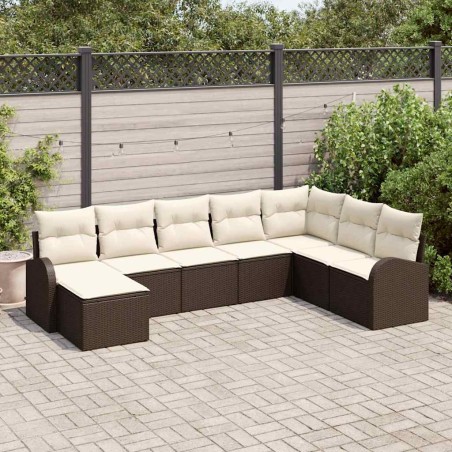 vidaXL Set da Giardino 8 Pezzi con Cuscini Marrone in Rattan Sintetico