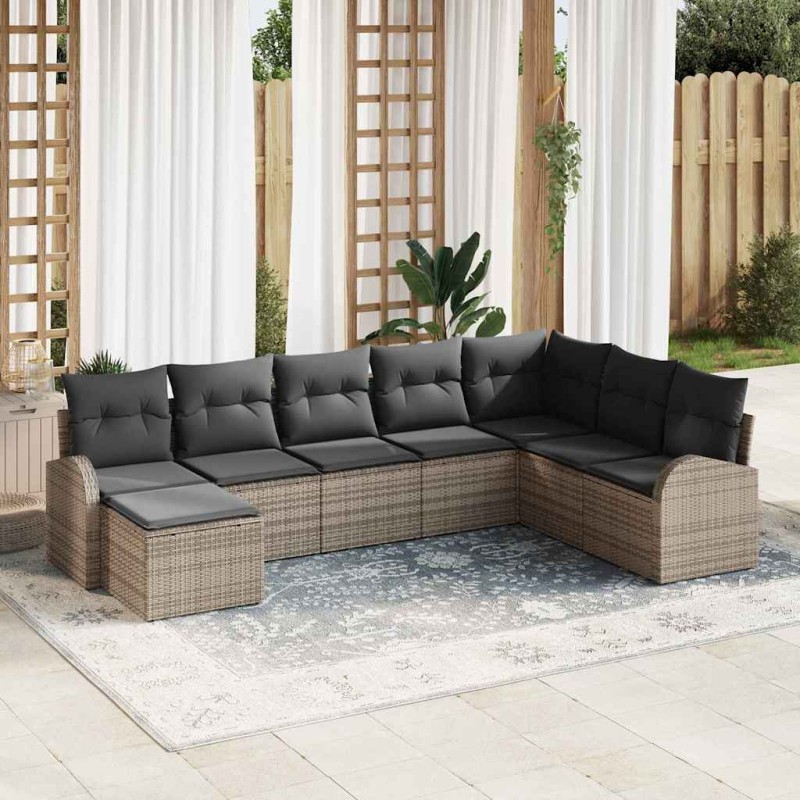 vidaXL Set di divani da giardino con cuscini da 8 pezzi in rattan sintetico grigio.