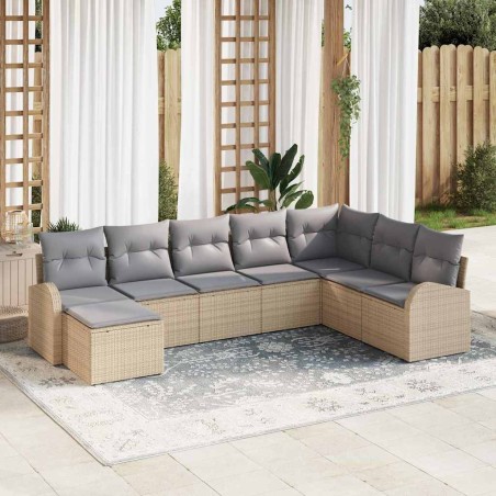 vidaXL Set Divano da Giardino 8 Pezzi con Cuscini Beige in Rattan Sintetico