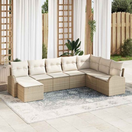 vidaXL Set divano da giardino 8 pezzi con cuscini beige in rattan sintetico