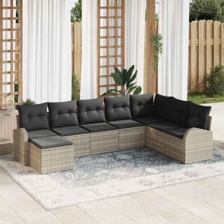 vidaXL Set di divani da giardino con 8 pezzi e cuscini grigio chiaro in rattan sintetico