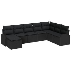 vidaXL Set di Divani da Giardino 8 Pezzi con Cuscini Nero Polyrattan
