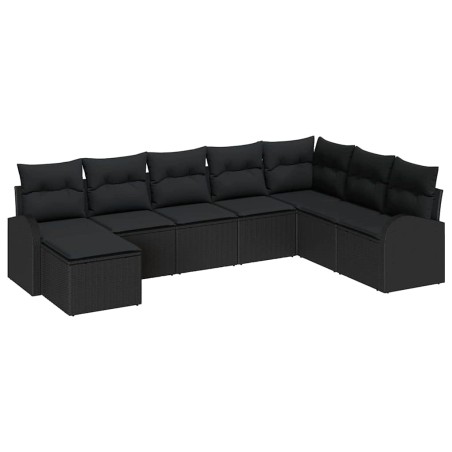 vidaXL Set di Divani da Giardino 8 Pezzi con Cuscini Nero Polyrattan