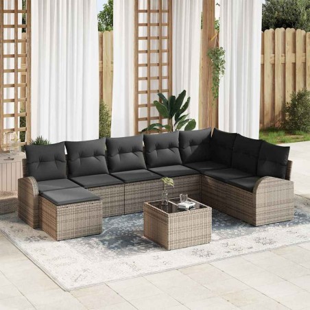 vidaXL Set di divani da giardino 8 pezzi con cuscini in poly rattan nero