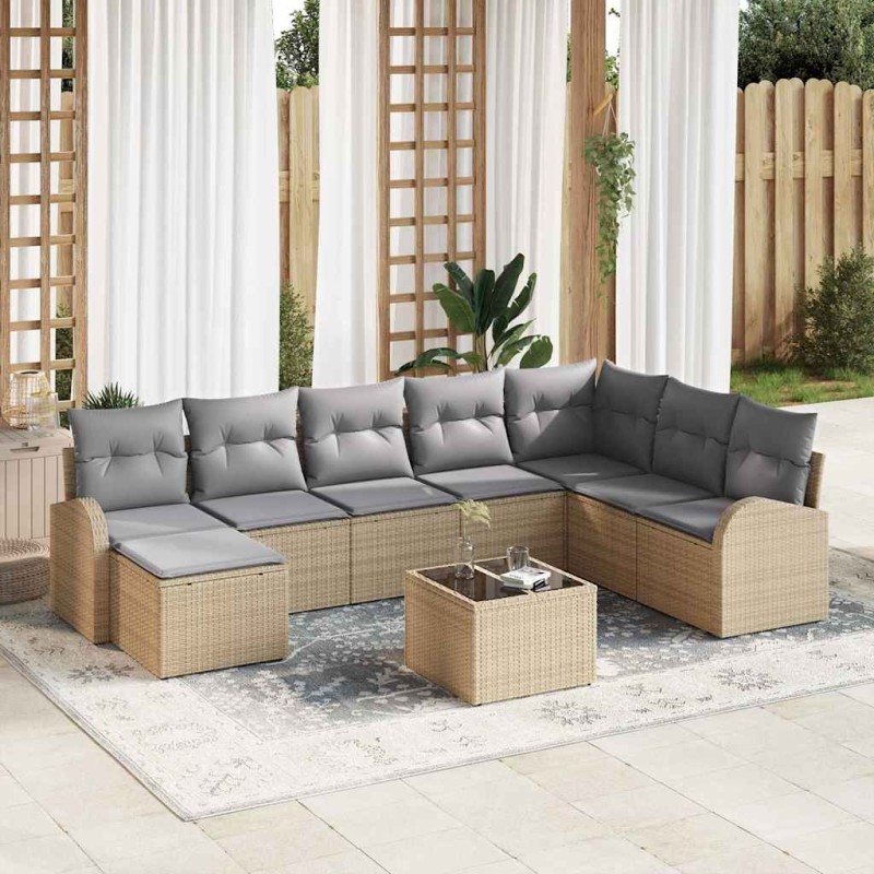 vidaXL Set Divano da Giardino 9 Pezzi con Cuscini Neri in Rattan Sintetico