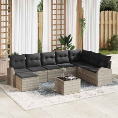 vidaXL Set di Divano da Giardino in 9 Pezzi con Cuscini Grigi in Rattan Sintetico