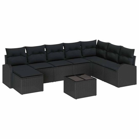 vidaXL Set di Divani da Giardino da 9 Pezzi con Cuscini Beige in Rattan Sintetico.