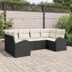 vidaXL Set di Sofà da Giardino a 6 Pezzi con Cuscini Neri in Rattan Sintetico di
